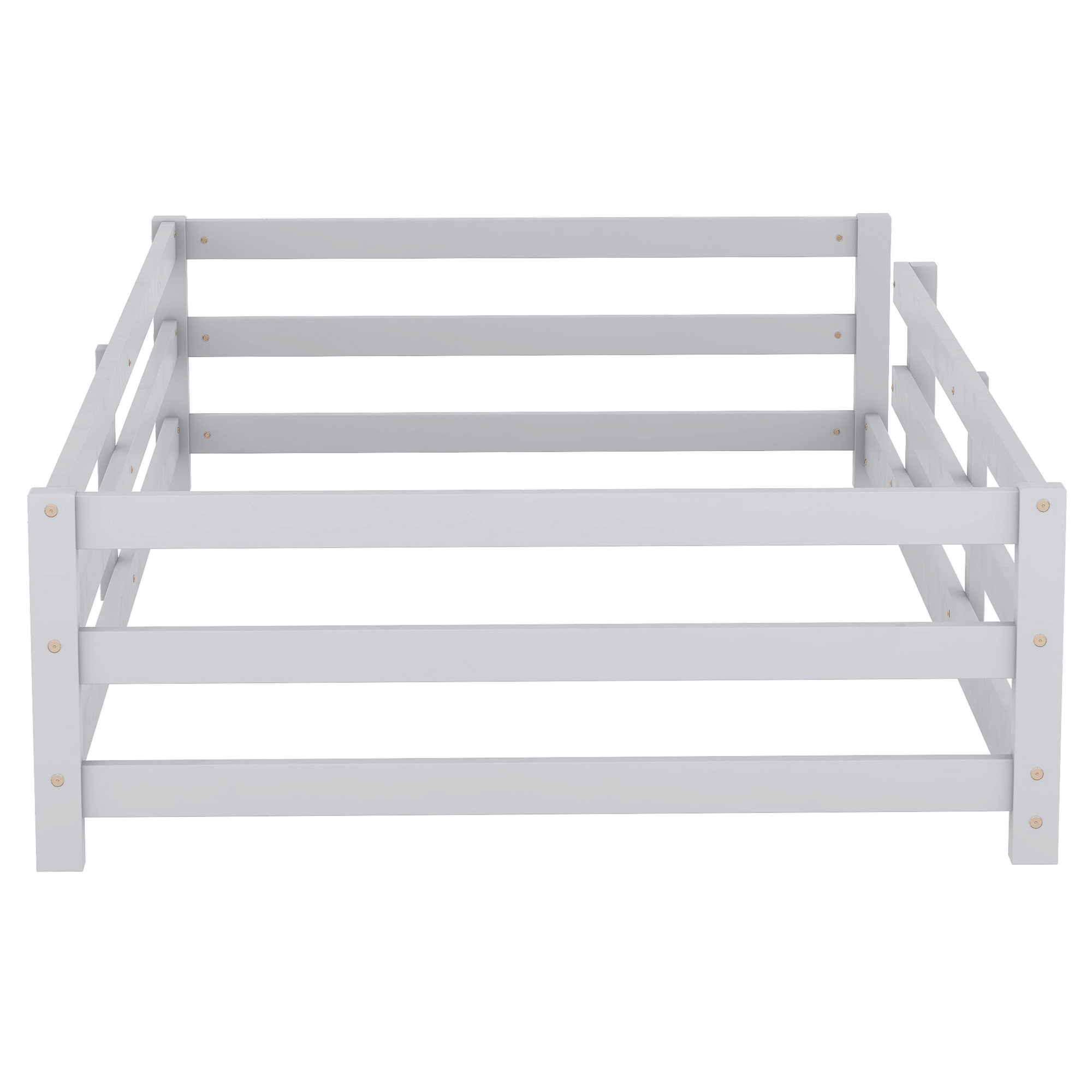 Jopath Twin Size Floor Bed, Montessori Floor Bed with Fence, Wood Montessori Floor Bed for Kids Girls Boys (Gray)