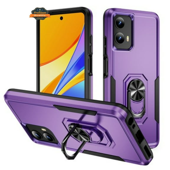 Xpression Phone Case For Motorola Moto G 5G 2025 Heavy Duty Rugged Hybrid, Dual-Layer Shockproof Protection with Magnetic Ring Stand Holder Cover, Purple