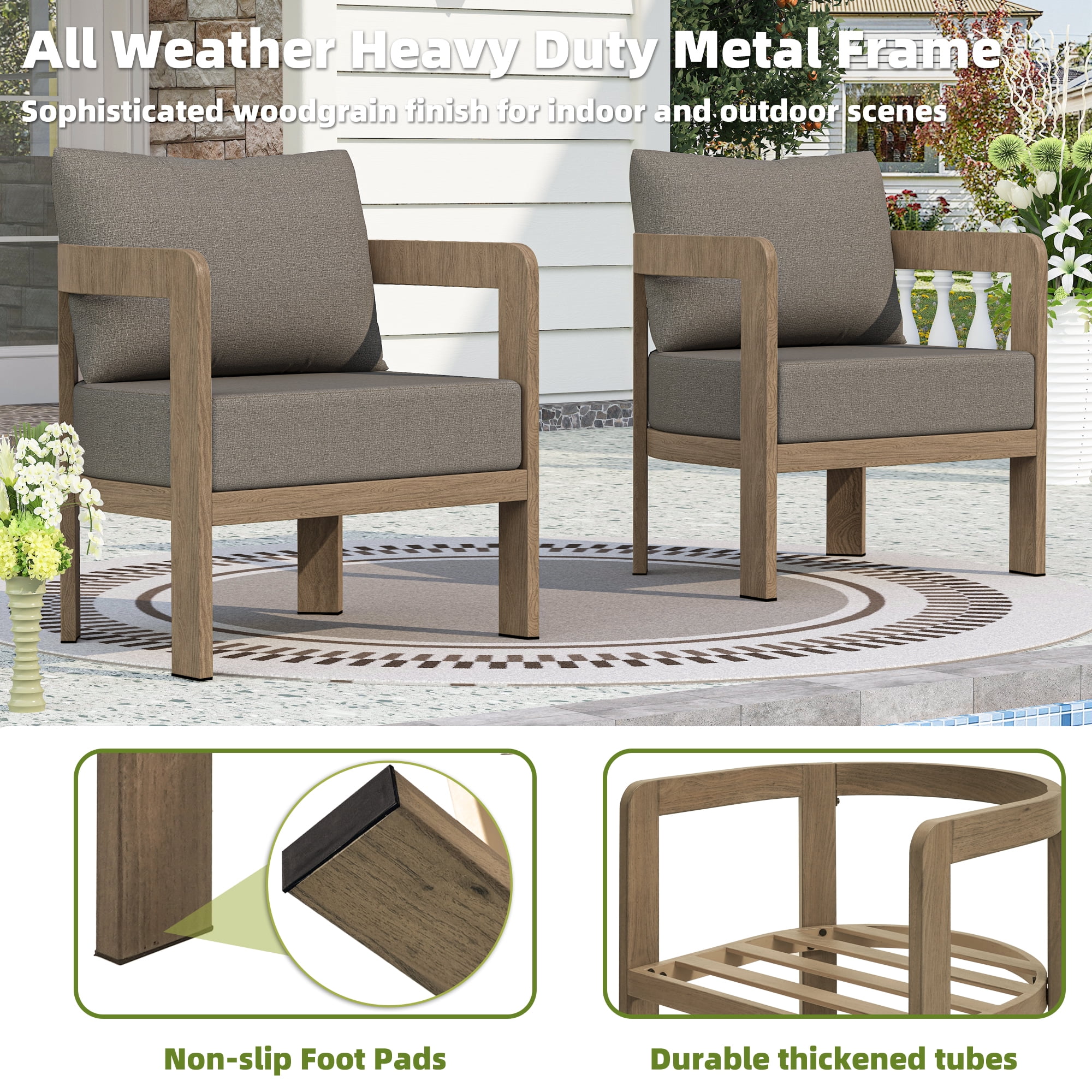 COMLAX FIELD Outdoor Furniture Set, 5-Piece Metal Patio Conversation Set with 6" Thick Cushions, Outdoor Chairs and Table Set