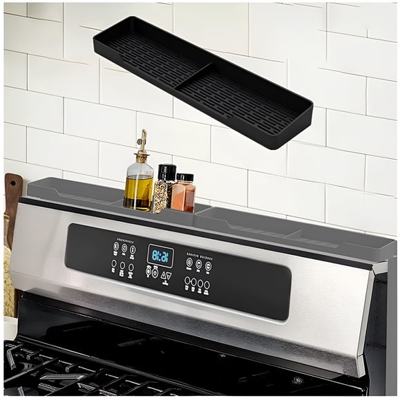 ACDANC 15" Over Stove Top Magnetic Shelf,Silicone Material Magnetic Shelf for the Stove,2 Functional Partitions Kitchen Spice Rack Organizer,Black