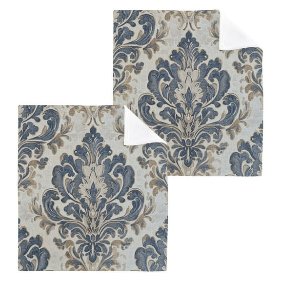 BZSMCE Towel Cotton Face Towel Soft Hand Towels Fashion Elegant Blue Floral Damask Pattern