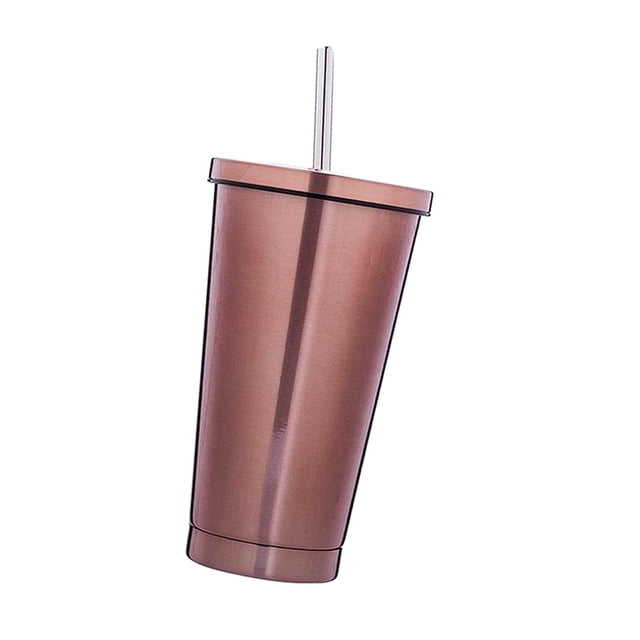 Vasos de acero inoxidable con tapa y pajita, vaso térmico de doble pared Oro rosa