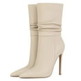 thumbnail image 3 of YDN Women Warm Pull On Stiletto High Heel Slouchy Ankle Boots Pointed Toe Mid Wide Calf Walking Boots Shoes Size 11 Begie, 3 of 5