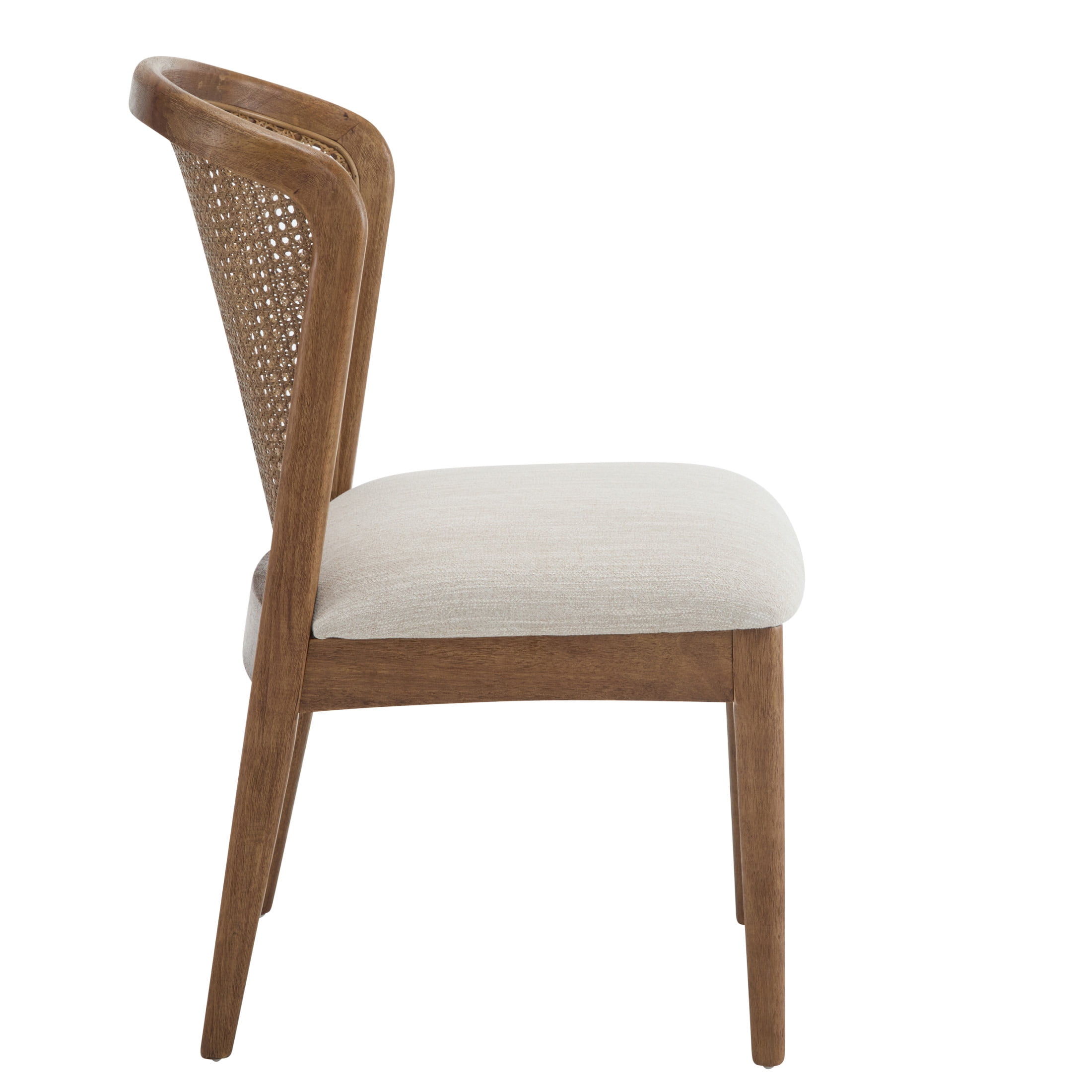 Quintra Upholstered Cane Webbing Dining Chairs, Rubberwood, Beige+Walnut, Set of 2