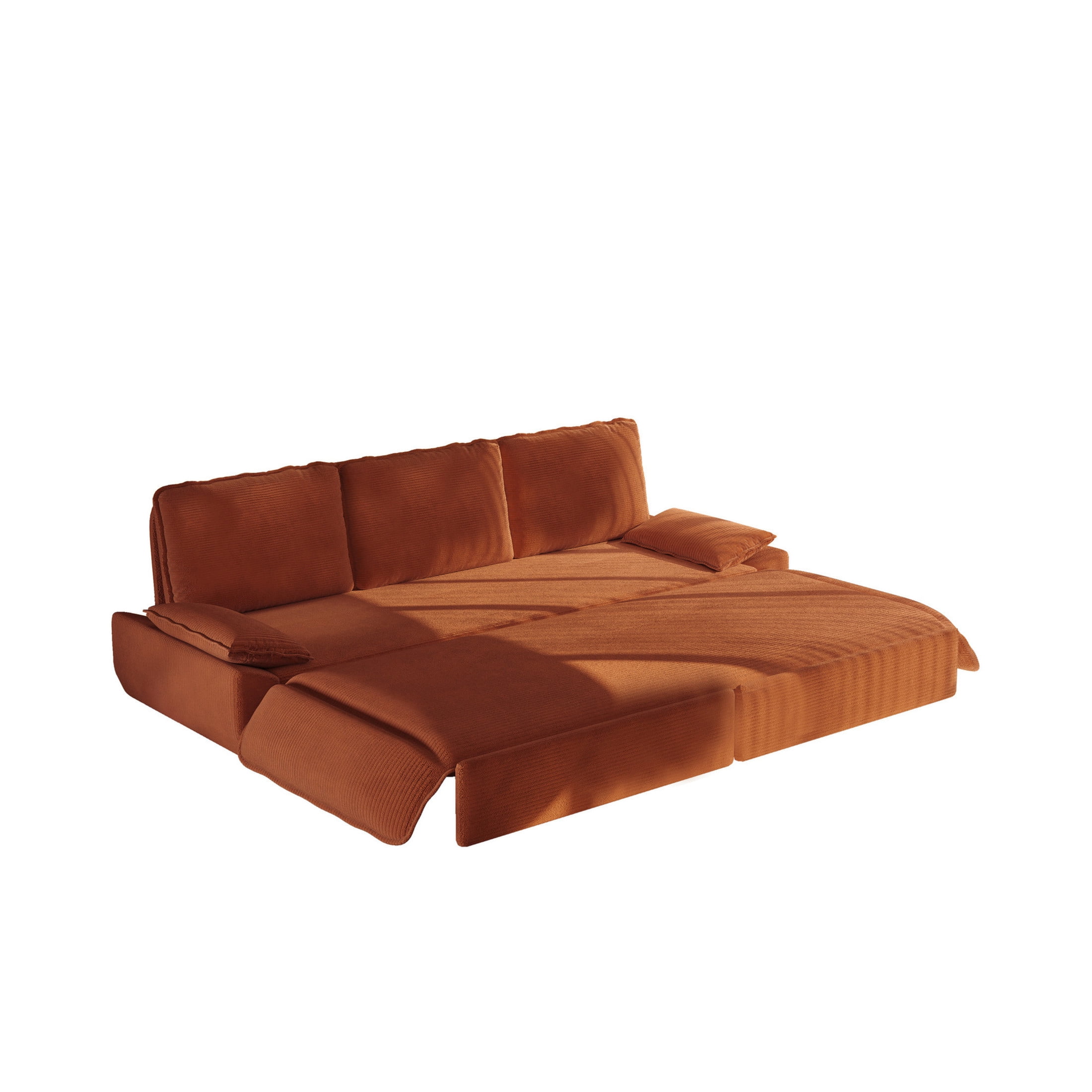 Noble House Genrix Corduroy Convertible Sleeper Sofa Bed, Multifunctional 3-in-1 Pull Out King Couch, Orange