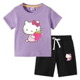 thumbnail image 4 of Camiseta con estampado de dibujos animados de verano de Hello Kitty + Pantalones casuales traje de dos piezas de manga corta de algodón para niños y niñas pueden usar, 4 of 5