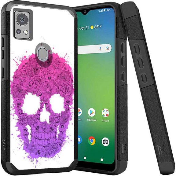 ANJ  Shockproof Dual Layer Slim Hard Case   Tempered Glass Cover Compatible with Icon 5, AT&T Motivate 4 - Abstract Skull
