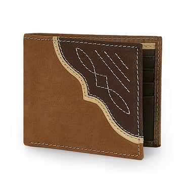 Wrangler Men’s Bifold Slim RFID Blocking Wallet with Stealth AirTag Holder, Genuine Leather