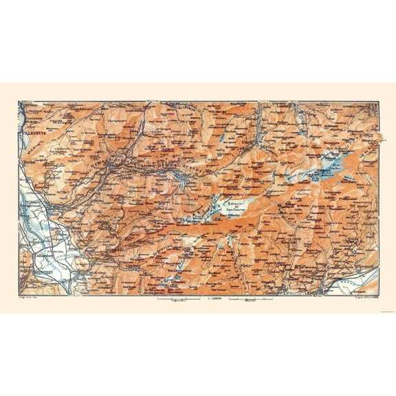 Historic Map - Diablerets Region Switzerland - Baedeker 1921 - 39.47 x 23 - Vintage Wall Art
