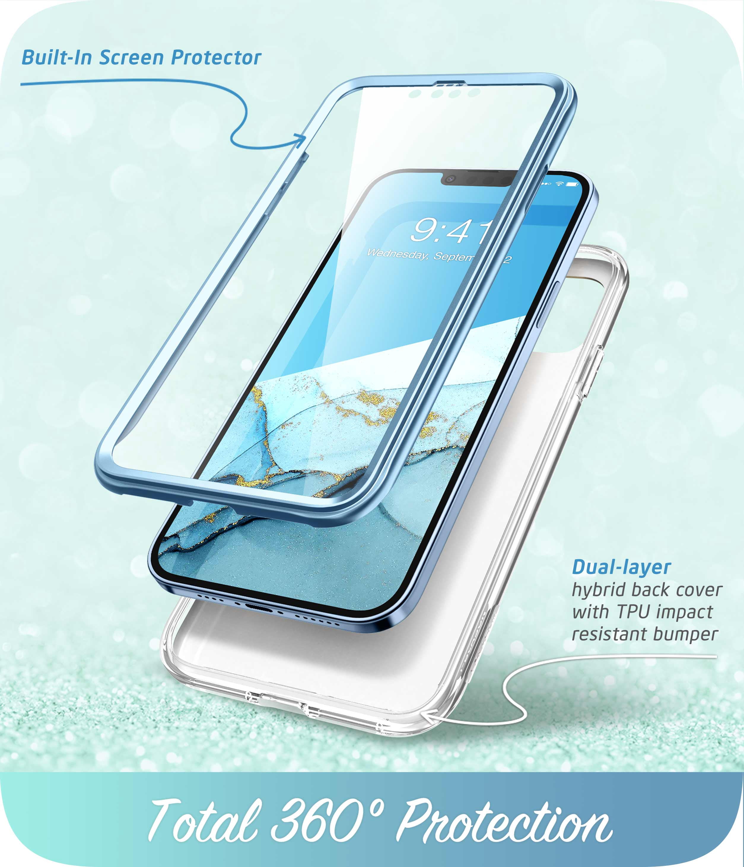 i-Blason Cosmo Slim Full-Body Case for iPhone 13 Pro Max 6.7" (2021), Screen Protector, Coast