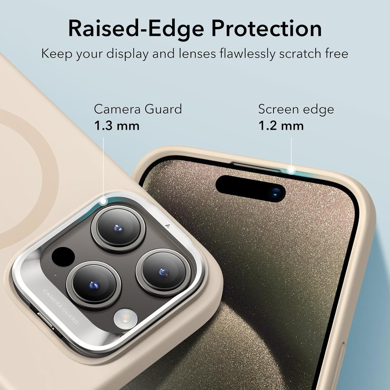 ESR iPhone 15 Pro Case, MagSafe Silicone Case with Stand, Military-Grade Protection, Built-in Camera Stash Stand, Light Tan