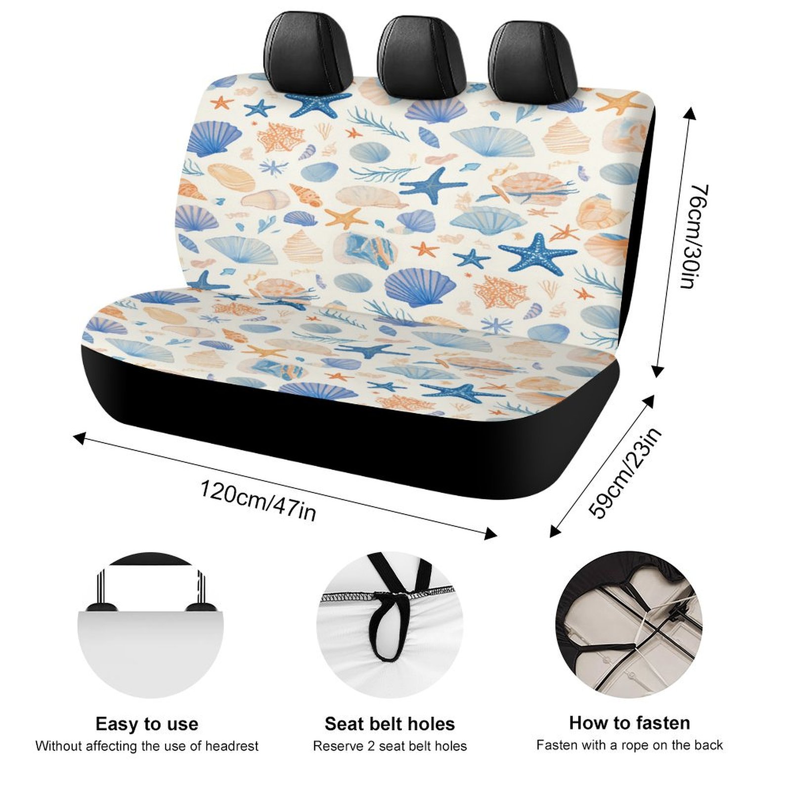 Beach Seashell Starfish Car Accessories Bench Seat Covers for Cars Print Car Seat Protector Cover for Rear Universal Fit