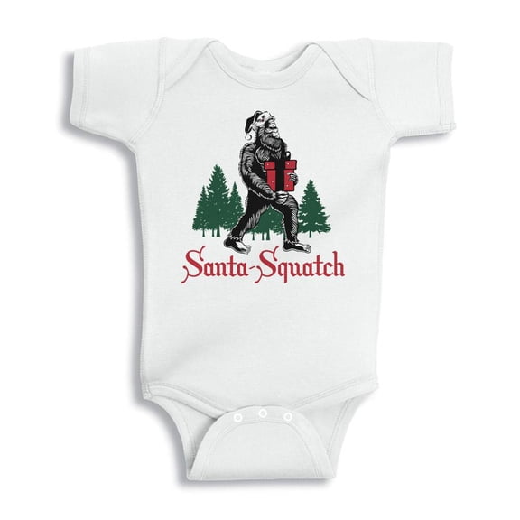 TeesAndTankYou Santa-squatch Christmas Baby Onesie Infant One Piece Bodysuit Newborn White