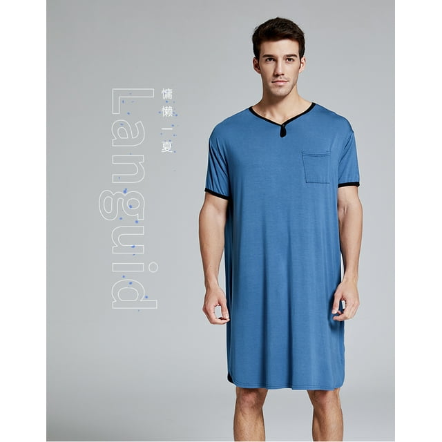 Faithtur Chemise de Nuit pour Homme à Manches Courtes, Col en V, Pyjama Ample, Chemise de Nuit d'Été Surdimensionnée en Coton