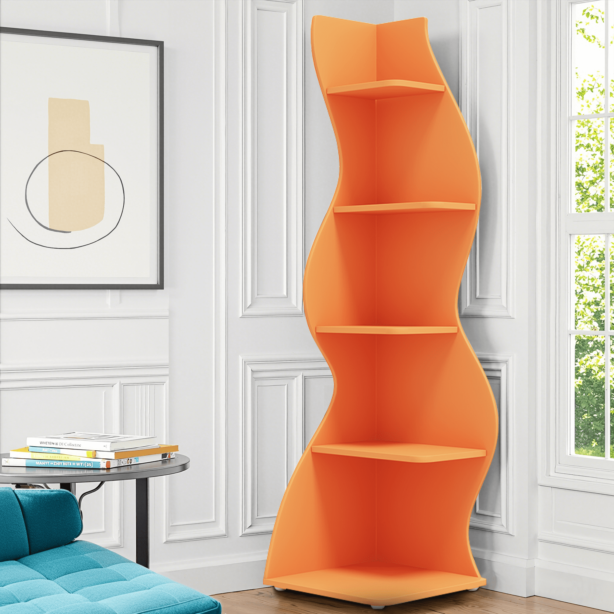 MAYEERTY Vintage 5-Tier Corner Bookcase, Adjustable Wall Corner Display Shelf, Decorative Storage Organizer for Home & Office