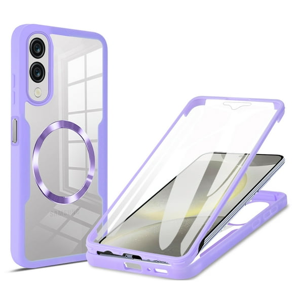 Allytechgroup Clear Magnetic Case for Samsung Galaxy S25 Edge with Build in Screen Protector, Anti-Yellow Bumper Shockproof Transparent Back Cover for Galaxy S25 Edge, Purple