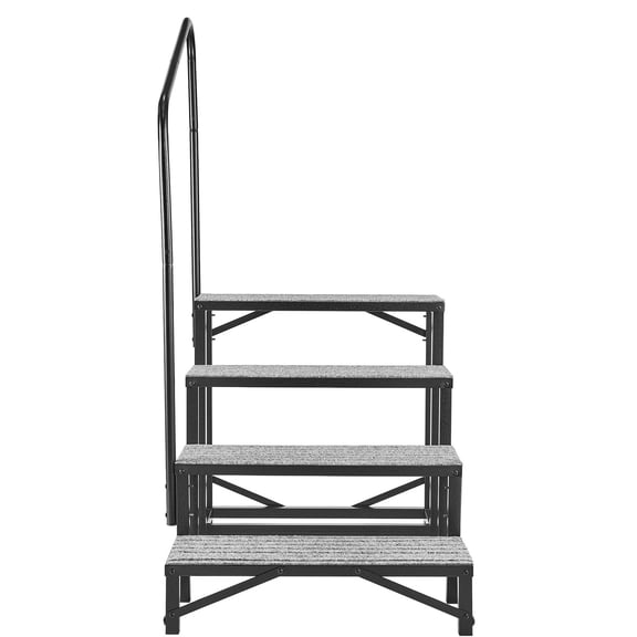 KFFKFF 4-Step RV Stairs with Handrail, 660 lbs Capacity, Durable Outdoor Steps with Non-Slip Surface for Seniors and Pets, Portable Stairs for Hot Tub, Camper, Mobile Home, Porch, Pool, and SPA