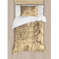 thumbnail image 1 of Juego de funda nórdica Steampunk, impresión retro inspirada en mecanismos y máquinas dibujadas a mano, juego de cama decorativo de 3 piezas con 2 fundas de almohada, color beige y marrón, 1 of 4