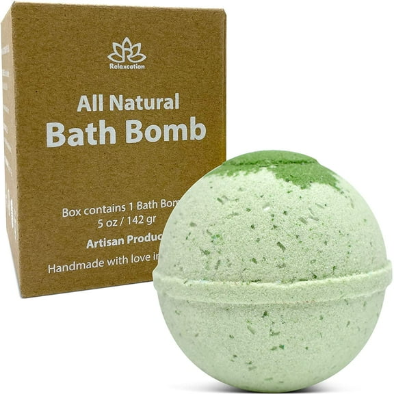 Organic Cedar Balsam Bath Bomb with Essential Oils and Relaxing Bath Salts, Moisturizing Coconut Oil, for Women and Men Handmade in USA by Relaxcation