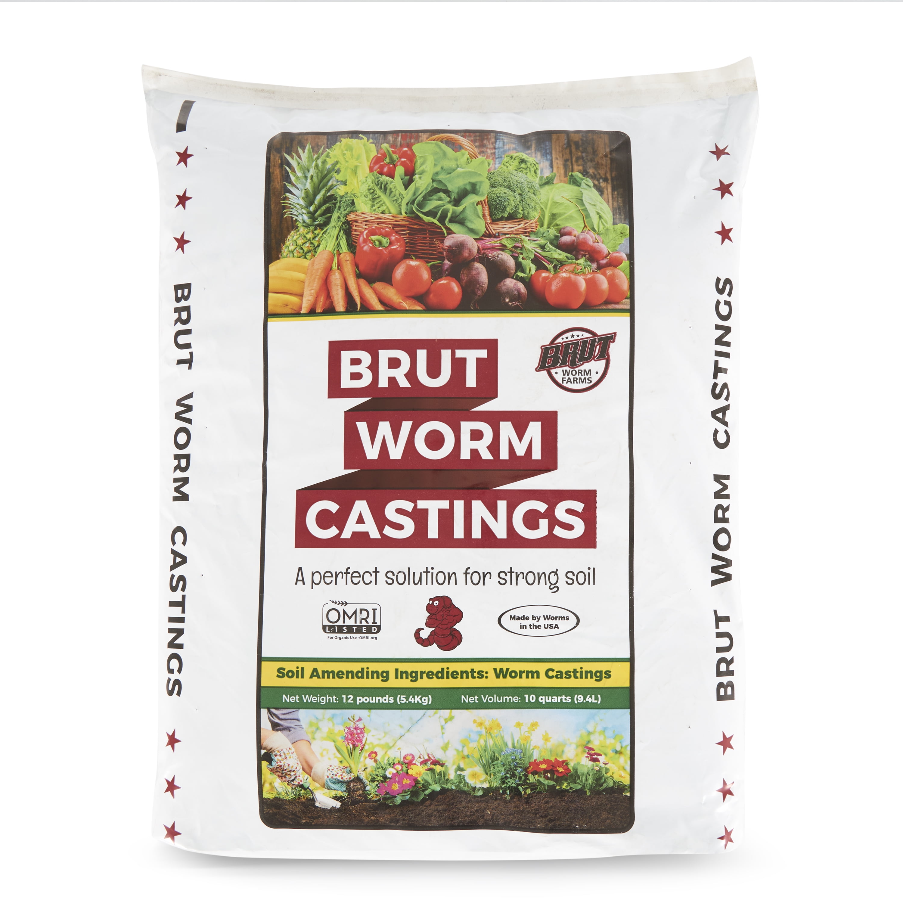 Brut Worm Farms Organic Worm Castings Potting Soil for Plants, 12 Pound