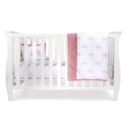 Elys & Co. Baby Crib Bedding Sets for Girls  3 Piece Set Includes Crib Sheet, Quilted Blanket, and Baby Pillowcase  Pink Rainbow Design