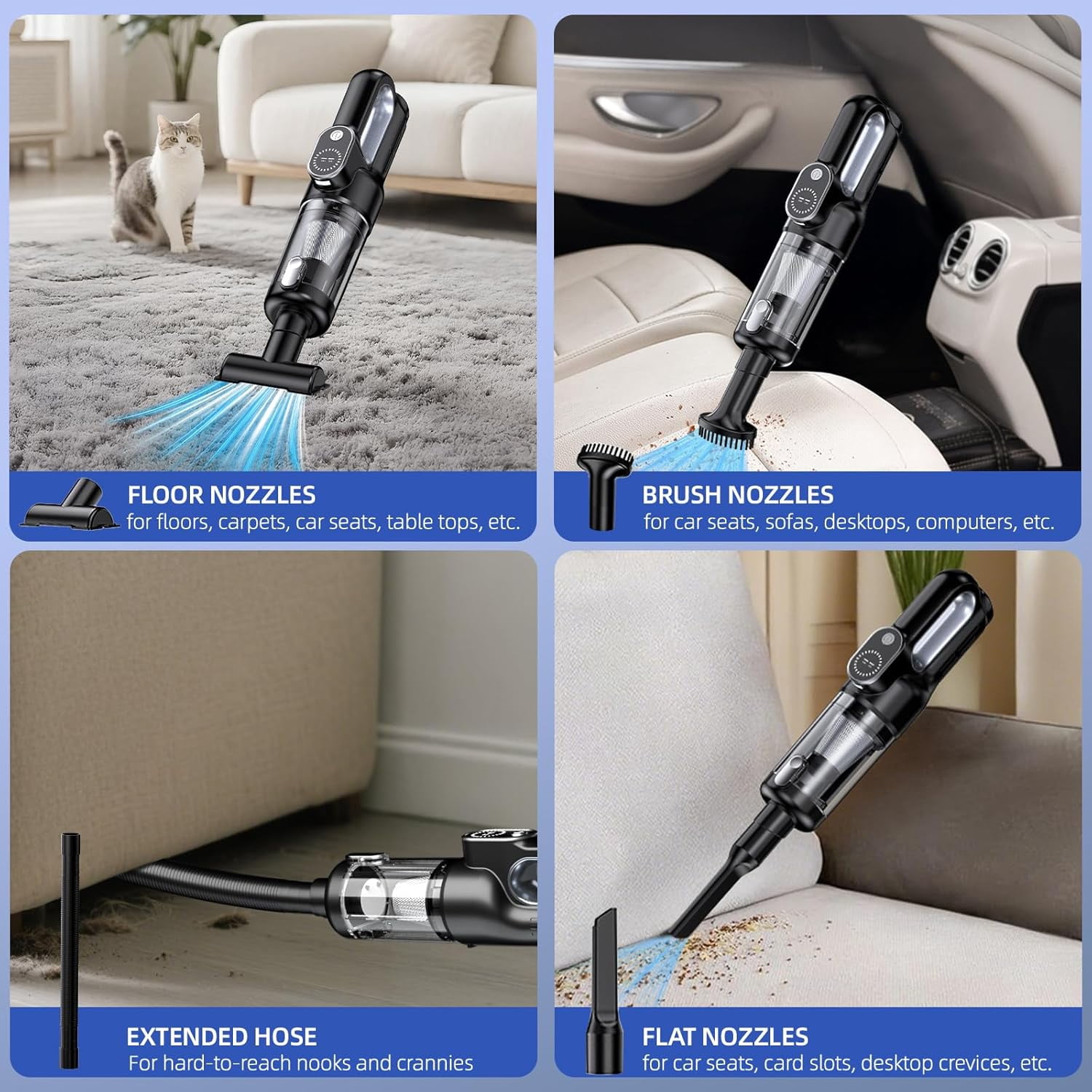 Car Vacuum Portable , 18000Pa 2 in 1 Vacuum Cleaner&Air Duster, 130W Brushless Motor with 7000mAh Battery, LED Light, Multi-Nozzles for Car, Home, Office, Pet