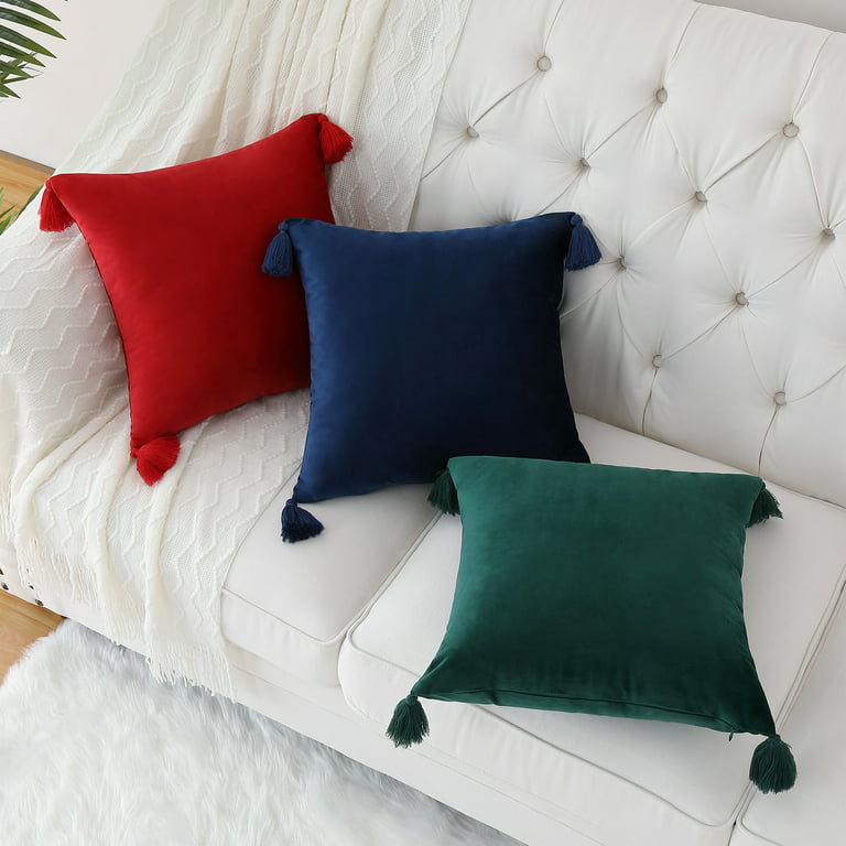Comvi Navy Blue Throw Pillows with Inserts Included (2 Throw Pillows + 2 Pillow Covers) Decorative Pillows, Inserts & Covers - Velvet Throw Pillows