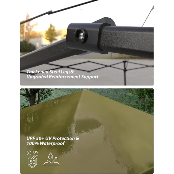 Historyli Carpa plegable de 3 x 3 m,plegable,con 3 niveles de altura ajustable,sombra portátil para exteriores,refugio para patio,refugio instantáneo,para patio,terraza,jardín,playa,color caqui