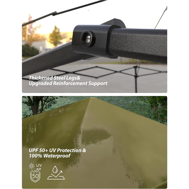 Historyli Carpa plegable de 3 x 3 m,plegable,con 3 niveles de altura ajustable,sombra portátil para exteriores,refugio para patio,refugio instantáneo,para patio,terraza,jardín,playa,color caqui