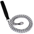 thumbnail image 1 of Dog Leash Chain 3mmX120cm Steel Leash Metal Dog Solid PU Leather Handle Silver, 1 of 5