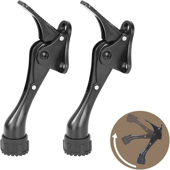 Kickdown Door Stopper 4 Inches - 2 Packs One Touch Adjustable Height Door Stop for The Bottom of Door The Bottom of Door Aluminum Alloy Metal Door Stopper with Rubber Tip Black