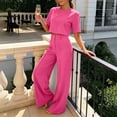 thumbnail image 3 of 2 Piece Sets for Women Solid Color Short Sleeve Crop Tops and High Waisted Wide Leg Pants with Pocket Set Summer Outfits Casual Workwear Casual Fashion 2026, 3 of 8