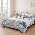 thumbnail image 2 of Full Quilt Set 78''x90'', Blue Coastal Starfish Lightweight Bedspread Coverlet Set with 2 Pillow Shams, Summer Beach Coral Shell Nautical Breathable All Season Quilt Bedding for Bedroom/Guest Room, 2 of 9