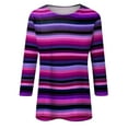 thumbnail image 4 of LWavelet Crew Neck Stripe Print Blouse Womens Plus Size 3/4 Sleeve Loose Fit Comfortable Daily Top Dark Purple S, 4 of 5