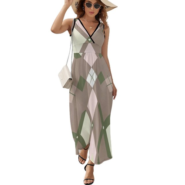 Vestido Largo Sin Mangas Para Mujer, Diamond Grid Traje Informal Para Cumpleaños, Verano