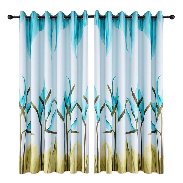 Cortina Deco Lily Printing Ventana Persianas Sala de estar opacas (Azul) Tmvgtek Libre de BPA