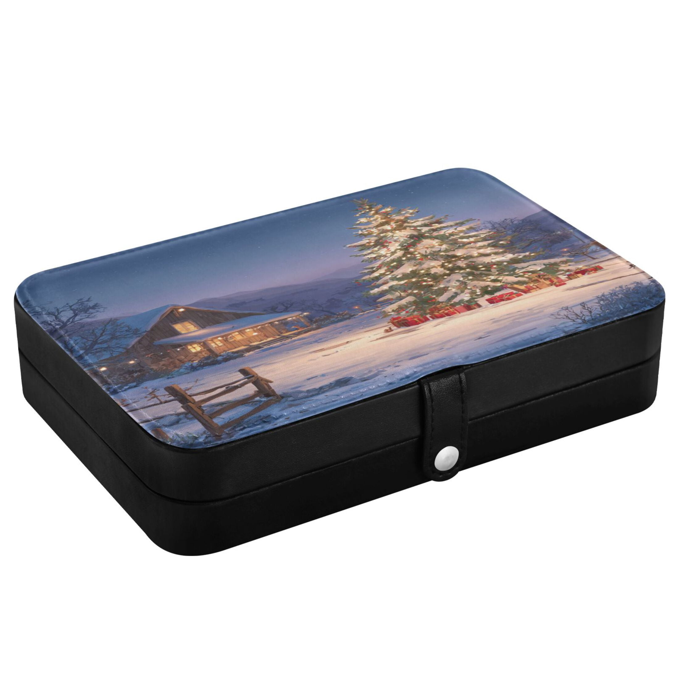 Leather Jewelry Box Rectangular 8.27x5.5x1.78In Travel Jewelry Storage Earrings Necklace Bracelet Watch Brooch Storage Beautiful Christmas Night