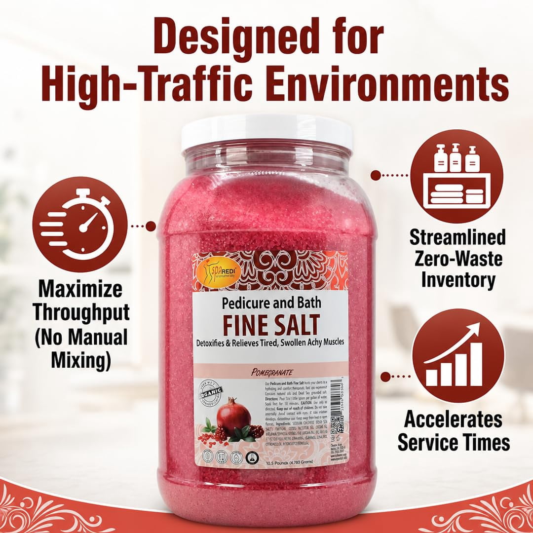 SPA REDI - Detox Foot Soak Pedicure and Bath Fine Salt, Pomegranate, 128 Oz - Made with Dead Sea Salts, Argan Oil, Coconut Oil, and Essential Oil - Hydrates, Softens and Moisturizes
