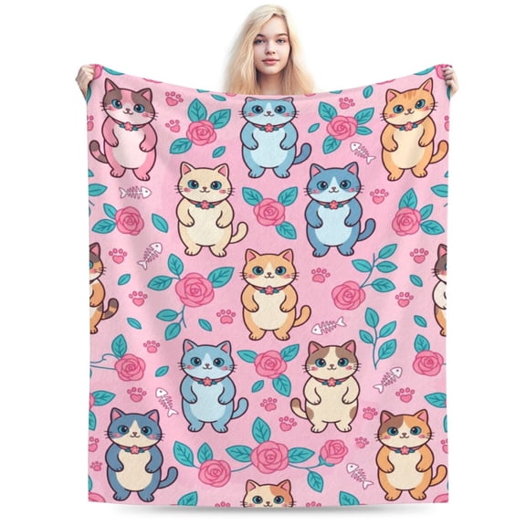 Cat Blanket, Artistic Print Throw, Soft Flannel Bedding, Perfect Gift for Cat Lovers, Cozy Home Decor for Bed & Couch 50x40