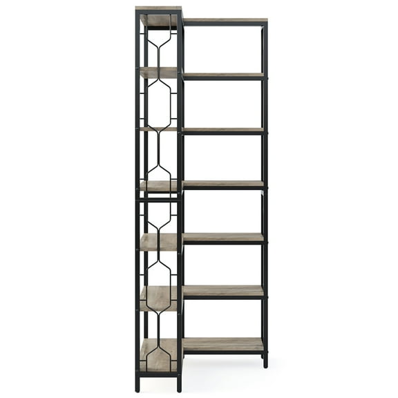 Yardi Yarda 7-Tier Corner Bookshelf, Industrial Corner Etagere Bookcase, Gray