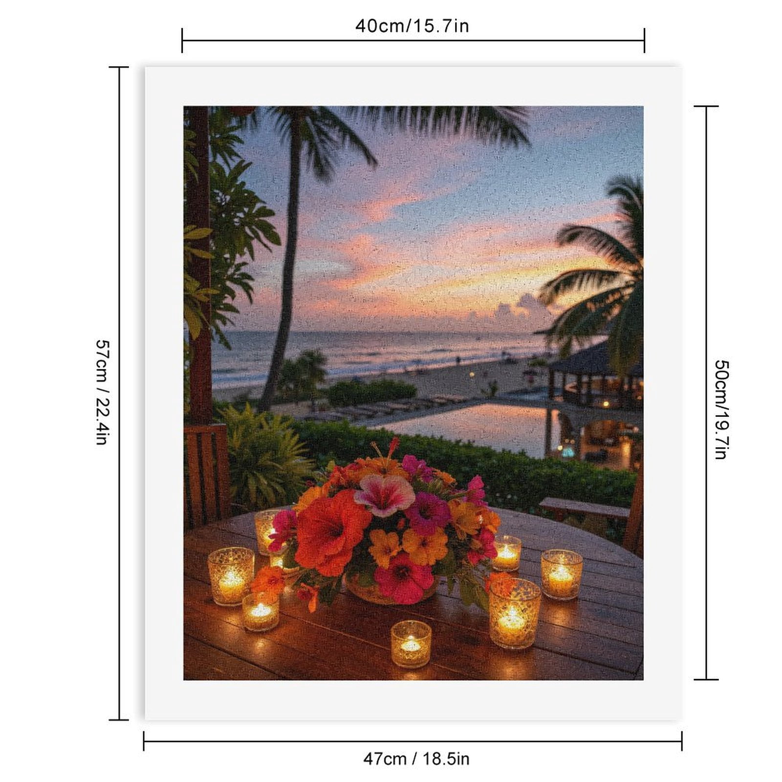 Paint By Numbers Kit for Adults Beginner - DIY Tropical Sunset Beach Candles Flowers Canvas Painting Kits for Adults, Frameless Paint By Number for Adults for Home Wall Decor 16x20 Inch