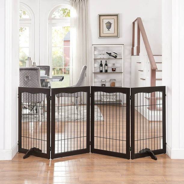 Unipaws Freestanding Wire Pet Gate, Wooden Dog Gates with 2PCS Support
