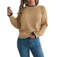 thumbnail image 2 of Sweaters for Women Striped Trim Drop Shoulder Sweater Sweaters Khaki S, 2 of 9