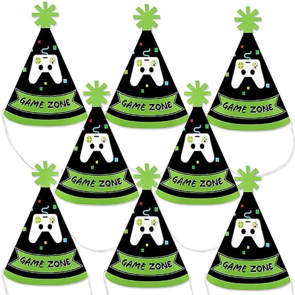 Big Dot of Happiness Video Game - Mini Cone Pixel Game Zone Party or Birthday Party Hats - Small Little Party Hats - Set of 8