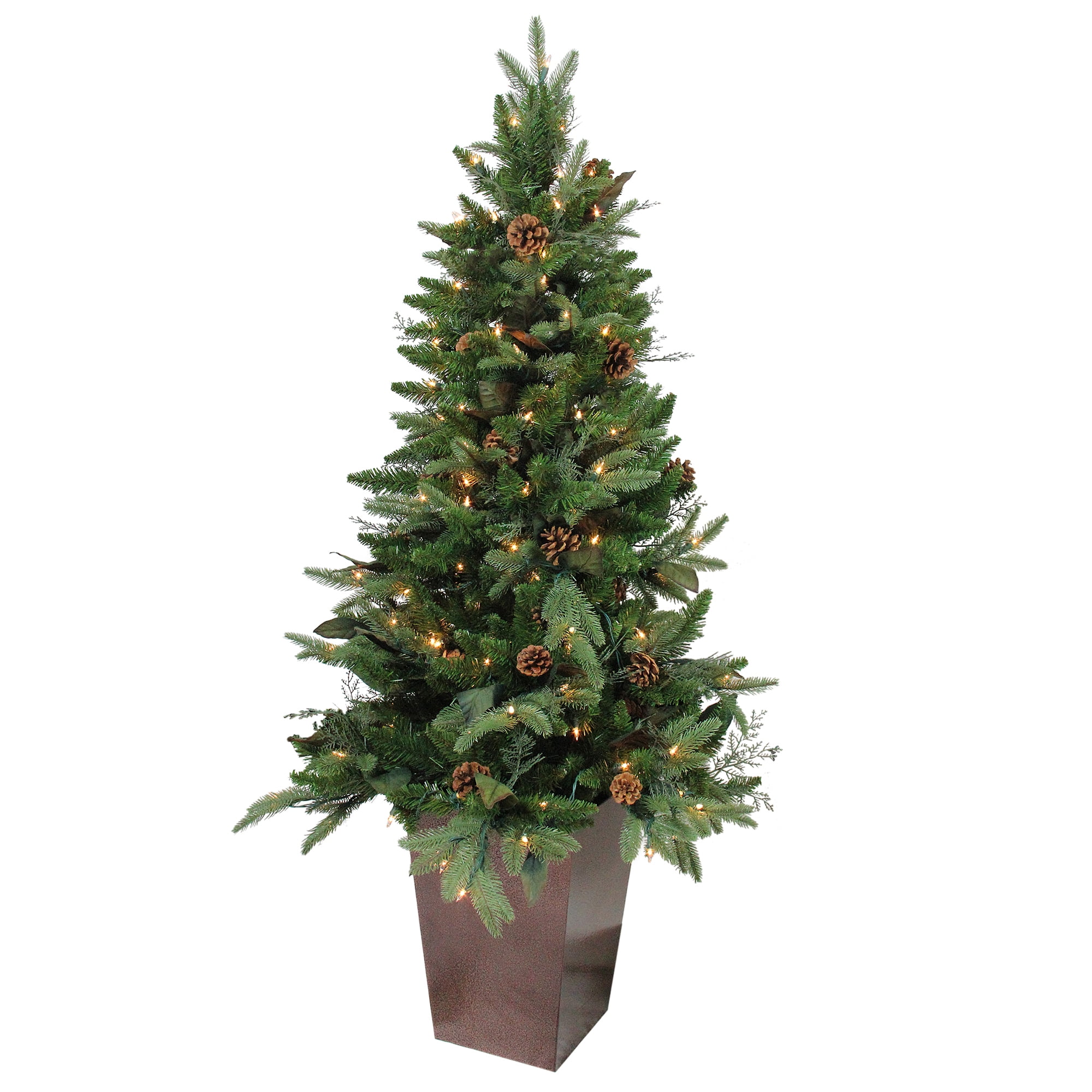 5' Prelit Green Potted Mixed Winter Pine Medium Artificial Christmas