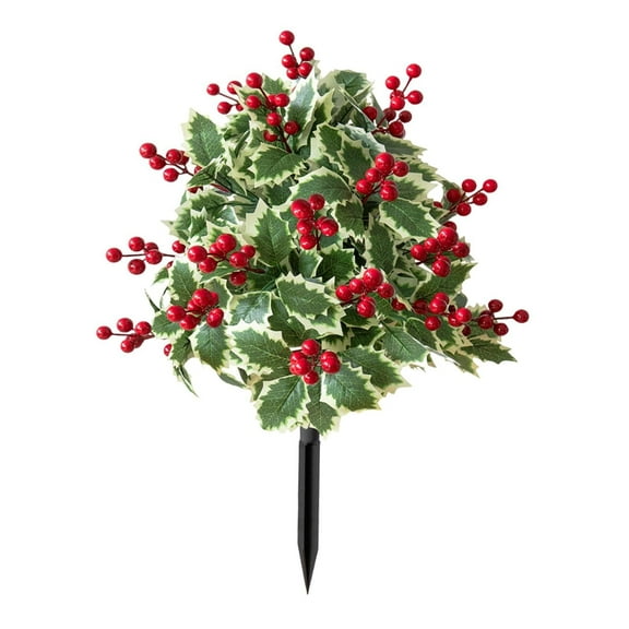 BinKFF Outdoor Christmas Decorations Set of 2 Outdoor Christmas Tree with Ground 22 Inch Christmas Artificial Plant with Red Berries Bushes Plants for Porch Patio