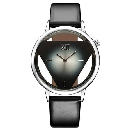Luxury Swiss Ladies Dress Watch (GEEKTHINK Classic Elegant Hollow Quartz Lady Watch Women Luxury Brand Gold Ladies Casual Dress Leather Strap Clock Female Girls Trending Inverted Triangle Belt Watch Wristwatch for)