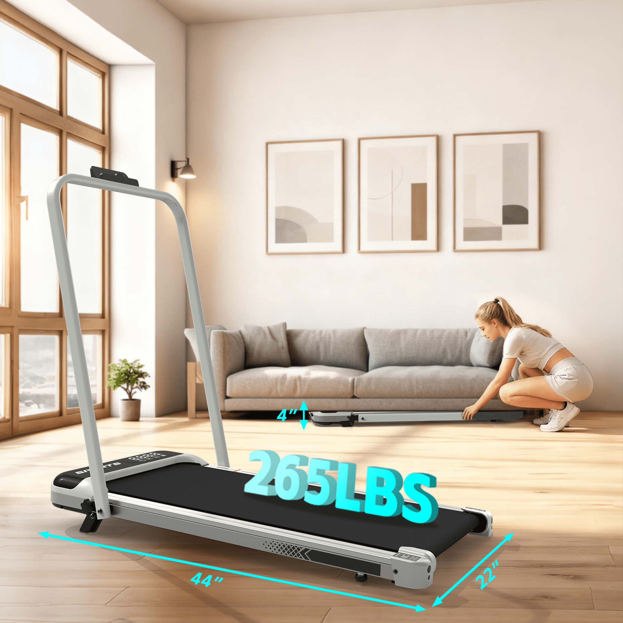 Jopath 3 in 1 Under Desk Treadmill with Incline,Folding Treadmill with Walking Pad and Handle Bar,Portable Treadmill with Remote Control LED Display,265 Lbs Capacity,Antique Silver