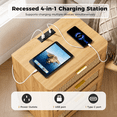thumbnail image 4 of Biemlerfn Nightstand with Charging Station, 3 Drawers Bedside Table, Rattan End Table, Farmhouse Side Table for Bedroom, Living Room, Natural Wood, 4 of 11