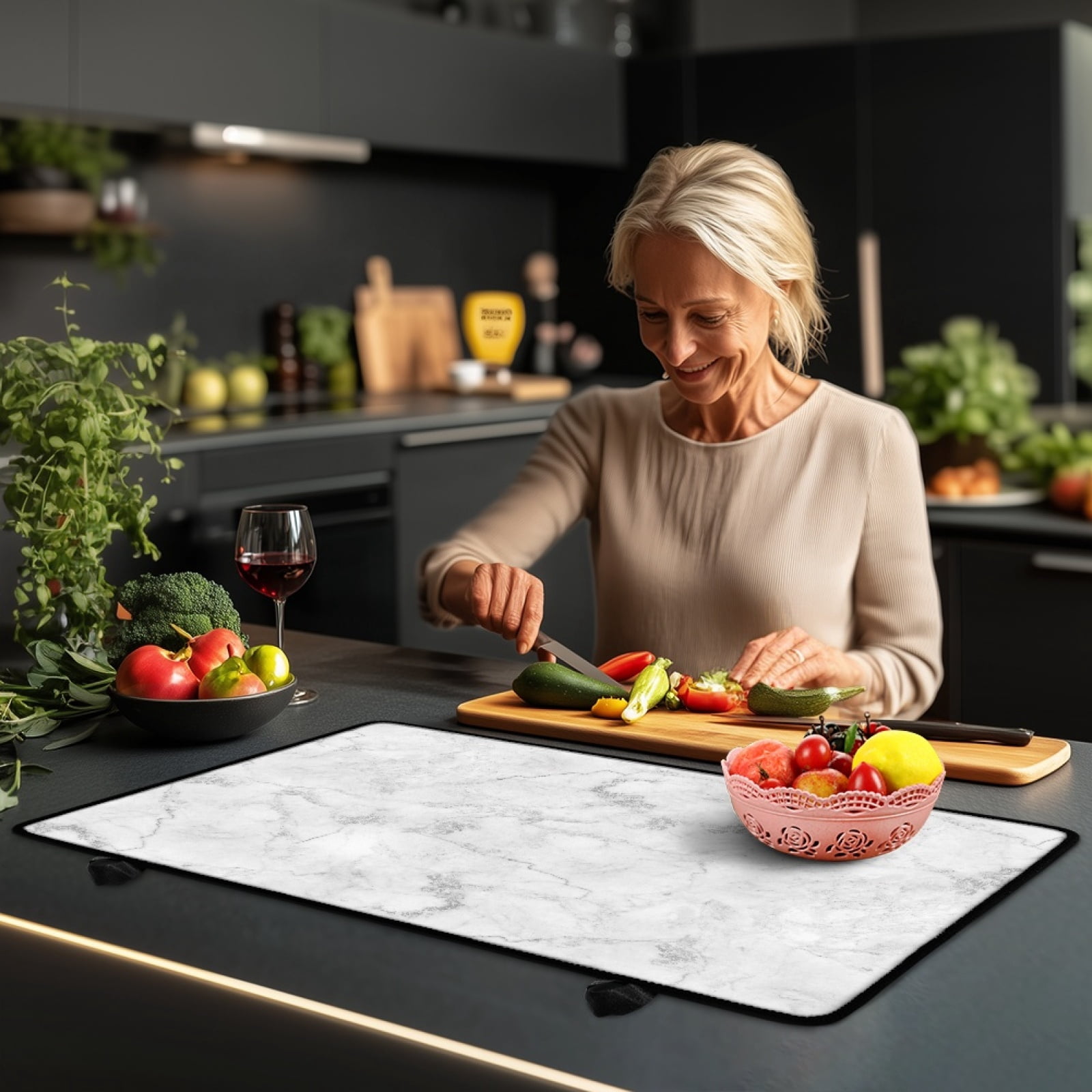 Renewold Electric Stove Top Cover for Stove Top, Induction Electric Stove Protector Non-slip Glass Cooktop Cover Range Cover Multipurpose Flat Top Stove Mat, White Marble